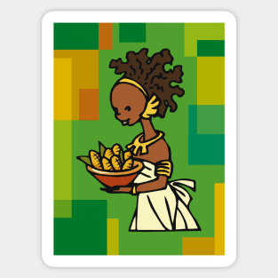 African Woman with bowl of corn Sticker